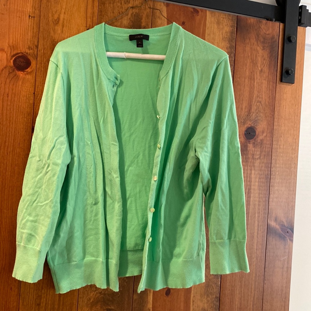 J.Crew Cotton Jackie Cardigan. Color: Bright Mint Green. Size XL.